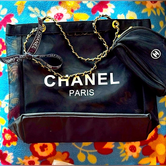 Chanel Black Mesh Bag with Gold Chain and Logo VIP/GWP item - Picture 1 of 5